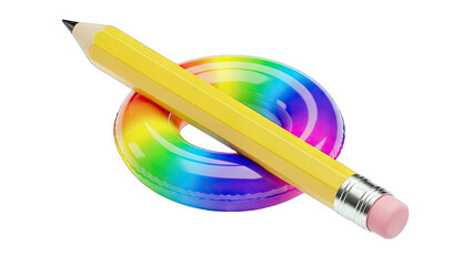 Yellow Pencil Resting On A Vibrant Rainbow Ring With A Transparent Background