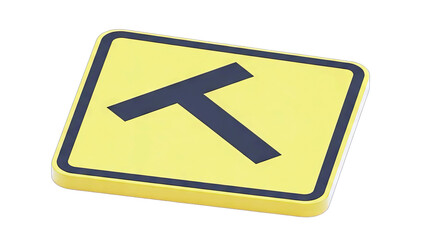 Yellow Rectangular Sign With Dark Blue T Symbol Indicating Intersection Or Road Junction Isolated On Transparent Background