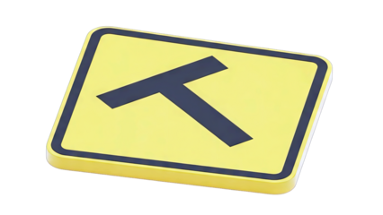 Yellow Rectangular Sign With Dark Blue T Symbol Indicating Intersection Or Road Junction Isolated On Transparent Background