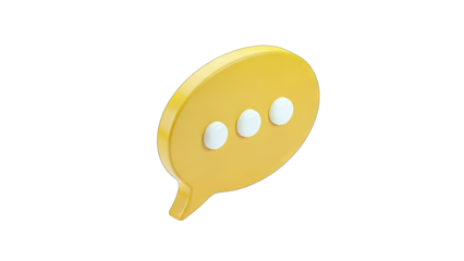 Yellow Speech Bubble Icon with Three White Dots Indicating a Message or Thinking Process Isolated on a Transparent Background