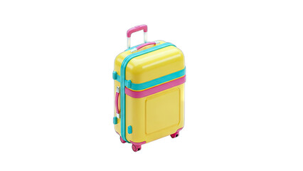 Yellow Suitcase with Handle and Wheels Isolated on White