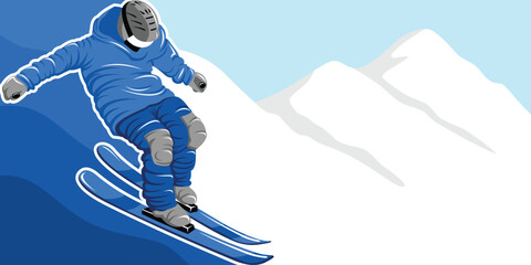 Ski Winter Snow Sport Athlete Person with White Mountain for Background