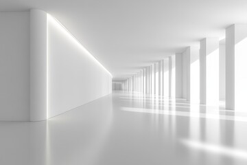 White open space office interior with a mockup wall, offering flexibility for design presentations and creative workspaces, Generative AI