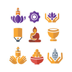Bodhi Day or Buddha Day Vector Set Logo Icon