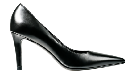 Elegant black high heel shoes isolated on transparent background high resolution PNG cutout classic womens fashion footwear for ecommerce product mockup and branding design