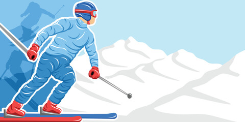 Ski Winter Snow Sport Athlete Person with White Mountain for Background