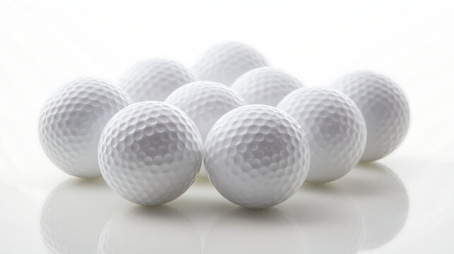 Multiple Golf Balls Closeup on White Background