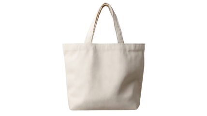 Blank canvas tote bag mockup isolated on transparent background high resolution PNG cutout reusable shopping bag template for branding design ecommerce product presentation and packaging visuals