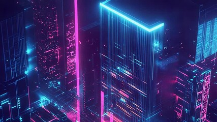 Cyberpunk city aerial view simulating data flow - Powered by Adobe