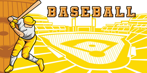 Baseball Template With Athlete Player and Playing Field Court Background Vector  Poster and Banner