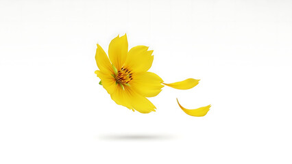 A single yellow flower with a petal detaching and floating away