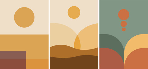 Minimal Desert Landscape Vector Poster Set &ndash; Soft Earth Tones and Abstract Horizon Shapes