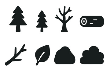 Obraz premium Forest Elements Icon Set. Forest Elements. Filled icon set of Forest Elements: tall pine tree, small pine tree