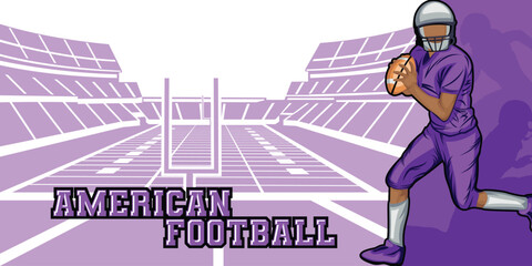 American Football Template With Athlete Player and Playing Field Court Background Vector for Poster and Banner