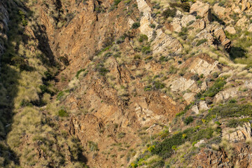  Vaqueros Formation (bedded siltstone, shale and sandstone), with diabase and mafic hypabyssal intrusive rocks of gabbroic and dioritic composition. Point Mugu Beach, Santa Monica Mountains, Ventura 