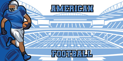 American Football Template With Athlete Player and Playing Field Court Background Vector for Poster and Banner
