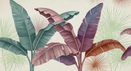 Lush Tropical Banana Leaves and Fan Palms Pattern