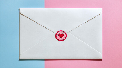 An elegant white envelope sealed with a heart sticker on a pastel background, perfect for Valentine's Day cards and love letters.