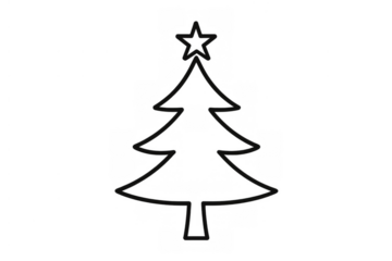 Outline style christmas tree icon with a star, symbolizing festive holiday cheer and winter events against a clear background