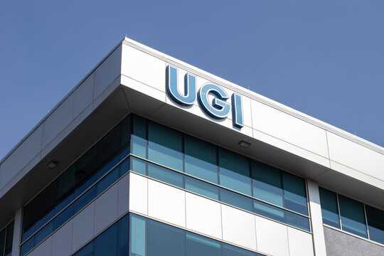 King of Prussia, PA, USA - June 26, 2022: UGI logo is seen at the company's headquarters in King of Prussia, Pennsylvania. UGI Corporation is a natural gas and electric power distribution company.