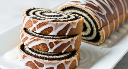 Naklejka premium Delicious Poppy Seed Roll with White Icing