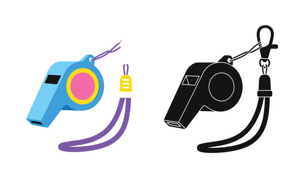 a side by side comparison of two whistles one brightly colored and the other a stark black silhouette both with lanyards high quality professional detailed
