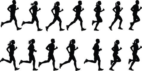 Business People Silhouettes, Corporate Professionals, Executives, Men, Woman, Walking, Talking, Briefcase, Suit, Tie, Office Staff, Vector, Illustration, Black, White Background, Commerce, Finance