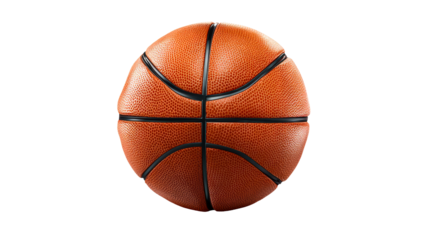 Closeup view of a professional basketball with detailed texture and seams, perfect for sports marketing and gaming applications