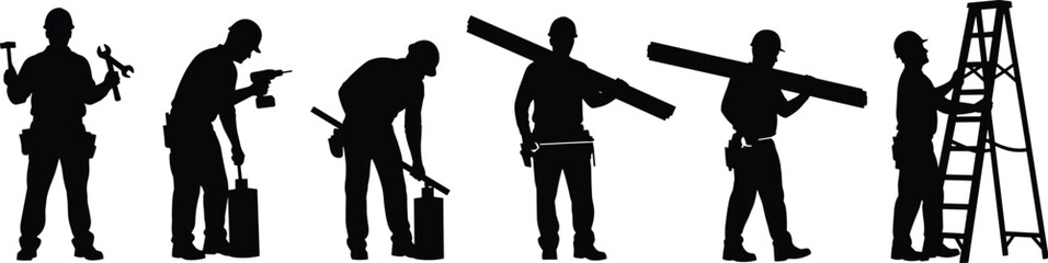 Diverse business professional silhouettes set, vector illustration of men and a woman walking with briefcases, ideal for corporate, executive, office, and management-themed graphic design projects, 