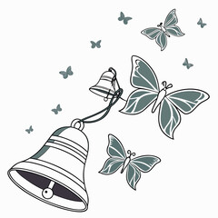 Delicate butterflies and vintage bells create a whimsical artistic illustration