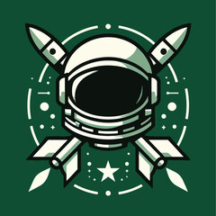 Astronaut Helmet with Rockets Emblem Space Exploration and Adventure.