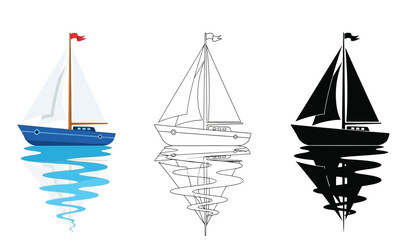 a visual exploration of three sailing vessels depicted in varying color schemes ranging from full color to monochrome styles showcasing boat design high quality professional