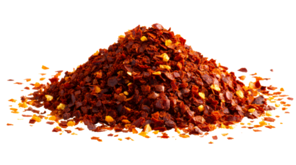 Pile of vibrant red chili flakes with visible texture and seeds, perfect for culinary use in cooking and food photography, adding spice and color to dishes.