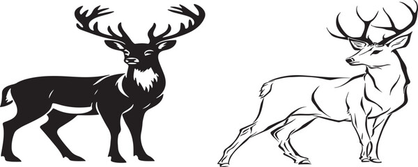Elegant deer illustrations a striking black and white graphic depiction
