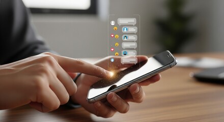 Floating Chat Bubbles and Emojis over Smartphone — Social Messaging Concept