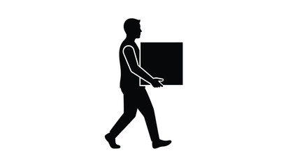 a minimalist silhouette depicts a man walking while carrying a large rectangular box suggesting movement and perhaps relocation or delivery services high quality professional detailed