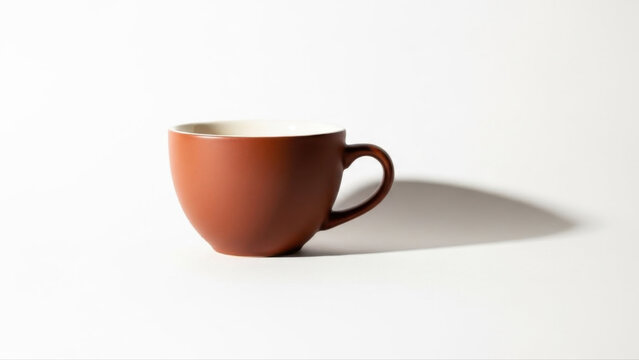 Rooibos tea cup with elegant design isolated on a white background, casting a soft shadow, minimalist composition
