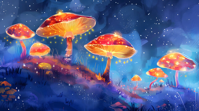 giant mushroom forest watercolor illustration