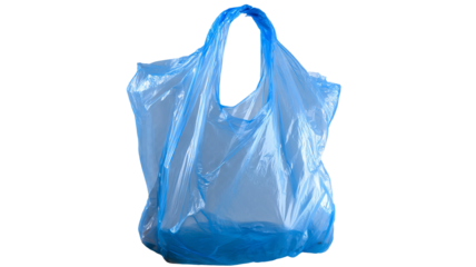 Empty blue plastic bag isolated on transparent background high resolution PNG cutout clipart for packaging design mockups ecommerce product presentation and graphic design projects