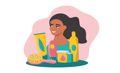 vector flat style illustration on the theme of hair care
