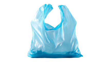 Empty blue plastic bag isolated on transparent background high resolution PNG cutout clipart for packaging design mockups ecommerce product presentation and graphic design projects