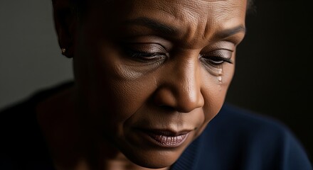 Obraz premium Older Black woman in low-key portrait — emotional reflection