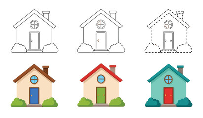 Fototapeta premium a collection of house illustrations showcasing varying styles from simple outlines to fully colored and detailed depictions for design projects high quality professional modern elegant