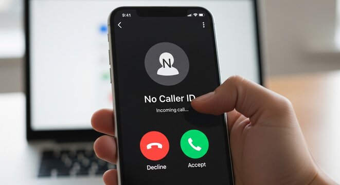 No Caller ID incoming call &mdash; close-up of smartphone with red decline and green accept buttons