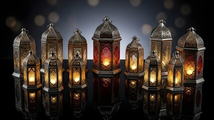 Obraz premium Ramadan Lanterns Glowing in the Dark.