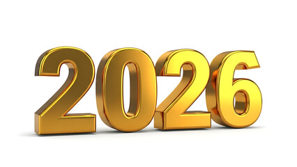 gold 3d number 2026 isolated on white background, shiny metallic typography perfect for new year celebrations, event graphics, holiday promotions, calendars, greeting cards, and festive design themes