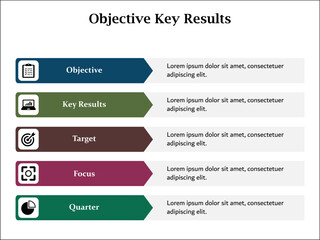 Five Objective Key results. Infographic template with icons and description placeholder