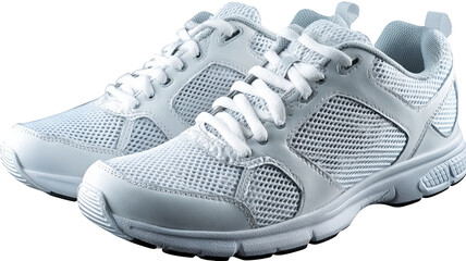 White sport running shoes isolated on transparent background high resolution PNG style athletic sneakers clean cutout footwear ideal for fitness branding ecommerce product design