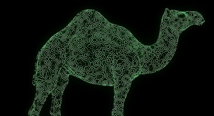 Abstract Camel - Green Circuitry on Black Background.