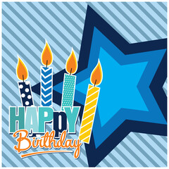 Happy birthday card with colorful candles and star